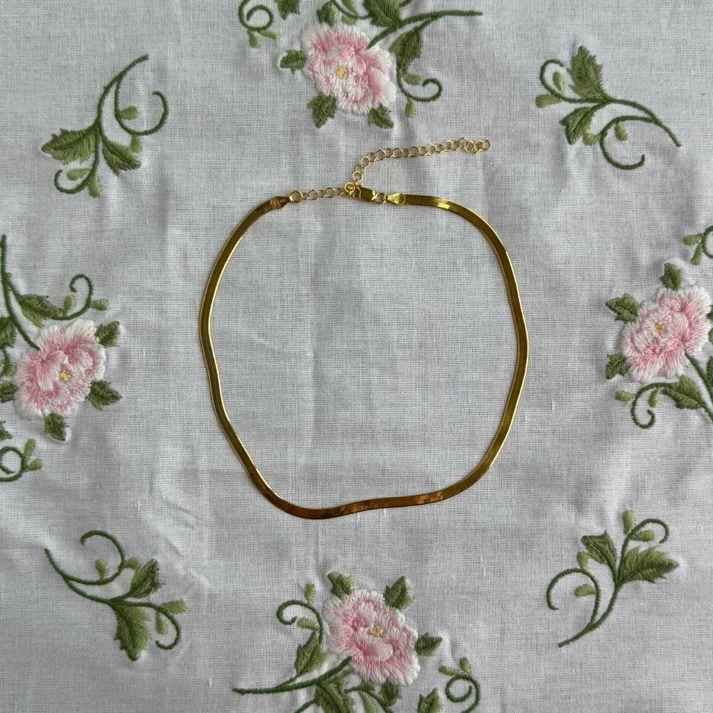 ⟡ 18k Gold Plated Herringbone Necklace – Adjustable Choker Length ⟡